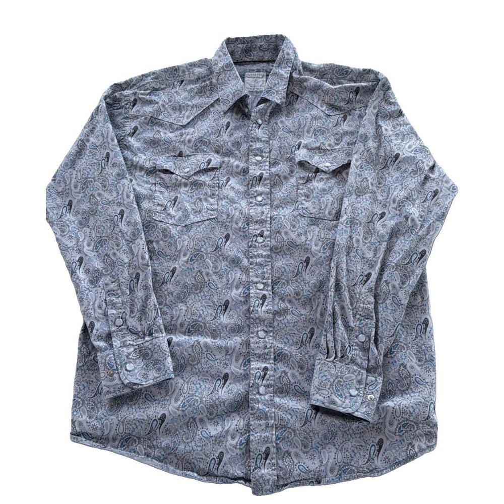 Panhandle Rough Stock  * Long Slv * Western Pearl Snap * Gray Paisley * Men's XL